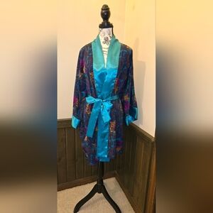 Vintage Gold Label Victoria's Secret Teal and Purple Kimono